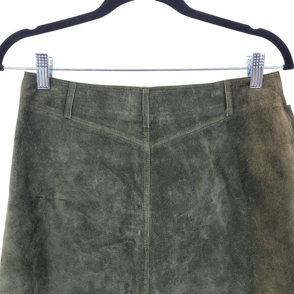 Vtg Olive Forest Green Suede Leather A-line Mini Skirt Womens Sz M Country‎ Boho - Picture 7 of 10